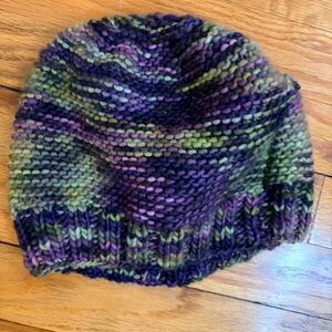 Multicolor Knit Beanie Handmade homemade purple green
